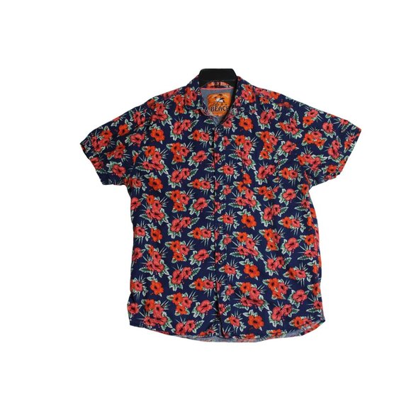 Good Vibes Life is a Beach Button Down Hawaiian Floral Shirt Mens Large Slim Fit - Picture 1 of 6